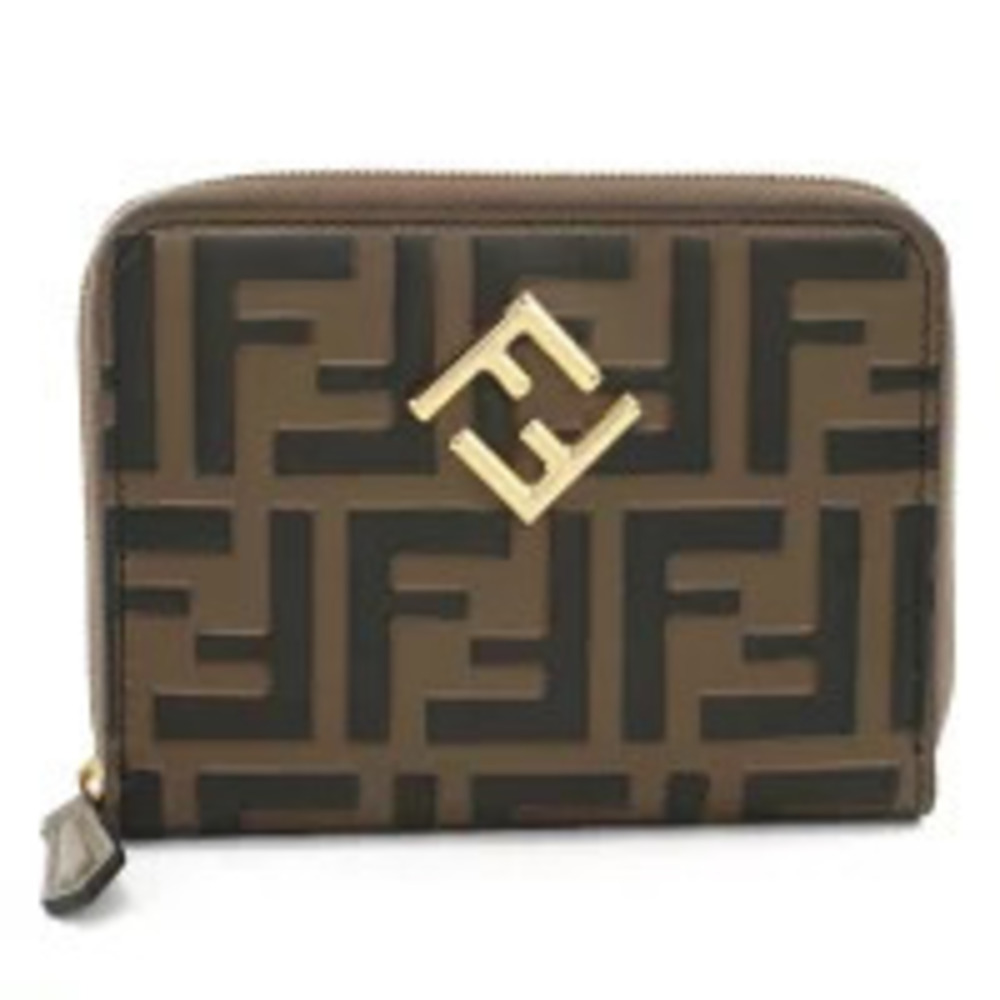 Fendi Round Zipper Compact Wallet Brown